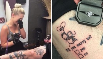 הבחור הזה ביקש מבת הזוג שלו לקעקע אותו ואז הפתיע אותה עם הצעת נישואין משוגעת